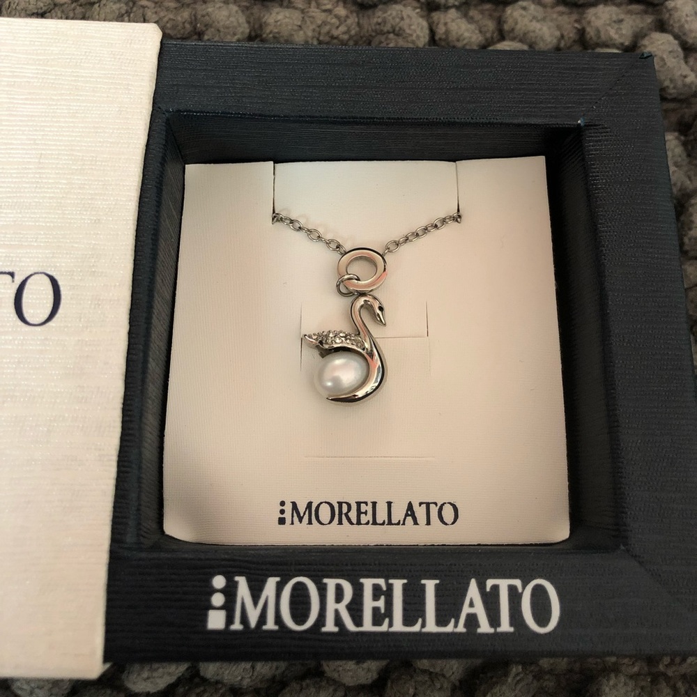 Morellato Silver White Pearl Diamond Swan Necklace
